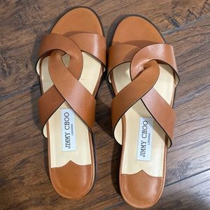 Jimmy Choo Leather Flat Sandals with Crossover Straps